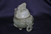 Antique Chinese Green Jade Carved Dragon Ink Well - Dog Mini Vase Perfume   - TvMovieCards.com