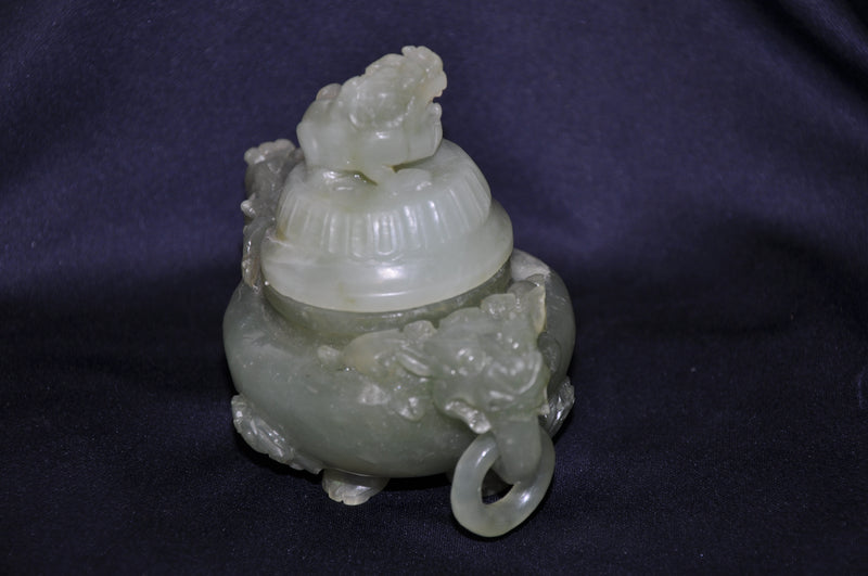 Antique Chinese Green Jade Carved Dragon Ink Well - Dog Mini Vase Perfume   - TvMovieCards.com