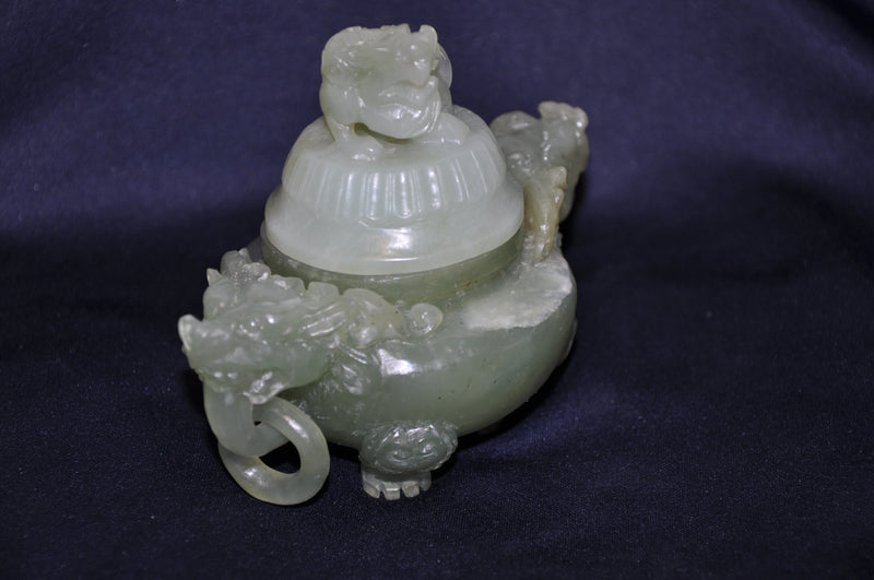 Antique Chinese Green Jade Carved Dragon Ink Well - Dog Mini Vase Perfume   - TvMovieCards.com