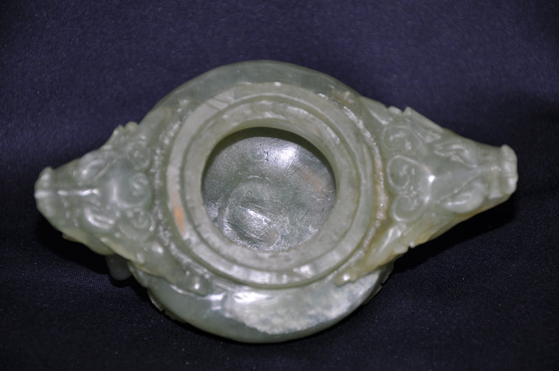 Antique Chinese Green Jade Carved Dragon Ink Well - Dog Mini Vase Perfume   - TvMovieCards.com