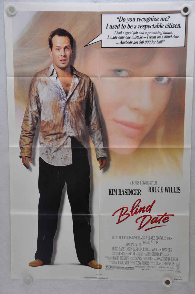 1987 Blind Date Original 1SH Movie Poster 27 x 41 Kim Basinger Bruce Willis   - TvMovieCards.com