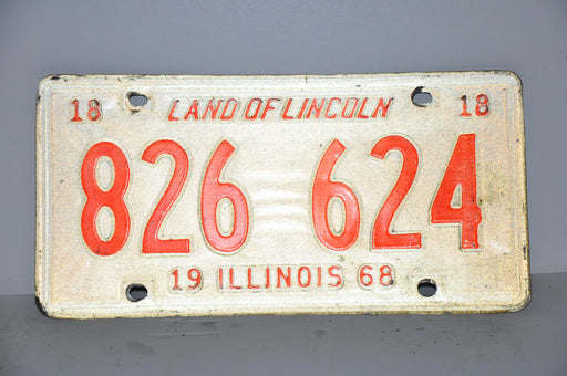 1968 Illinois License Plate #826 624 Passenger Car Original Tag YOM Rat Rod   - TvMovieCards.com