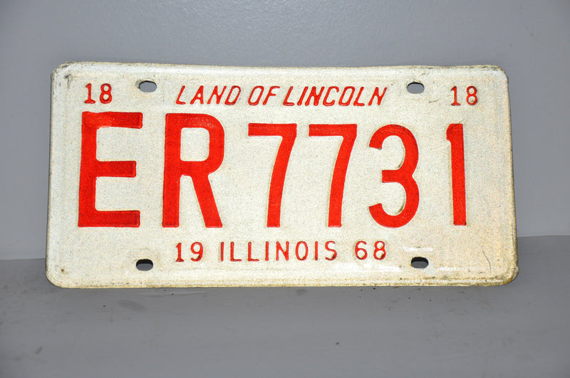 1968 Illinois License Plate #ER7731 Passenger Car Original Tag YOM Rat Rod   - TvMovieCards.com