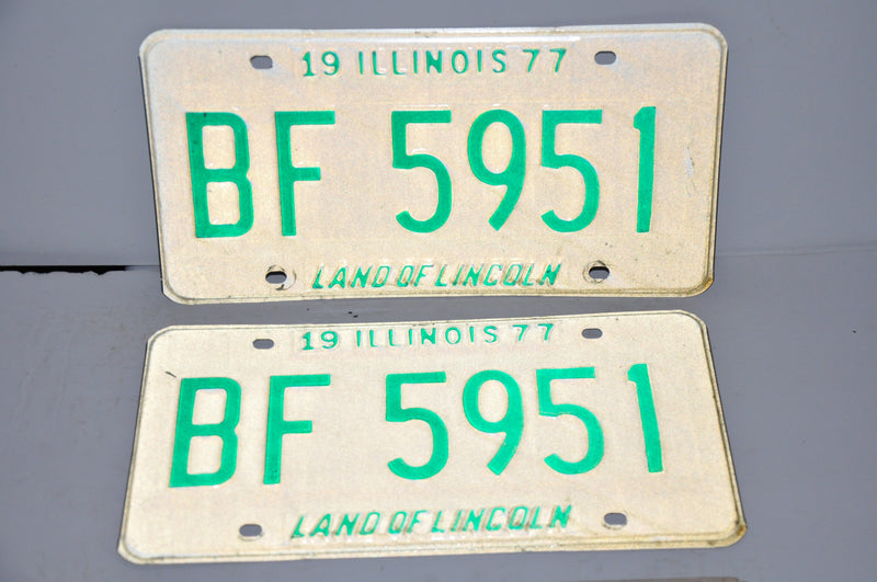1977 Illinois License Plate Pair #BF 5951 Passenger Car Original Tag YOM Rat Rod   - TvMovieCards.com