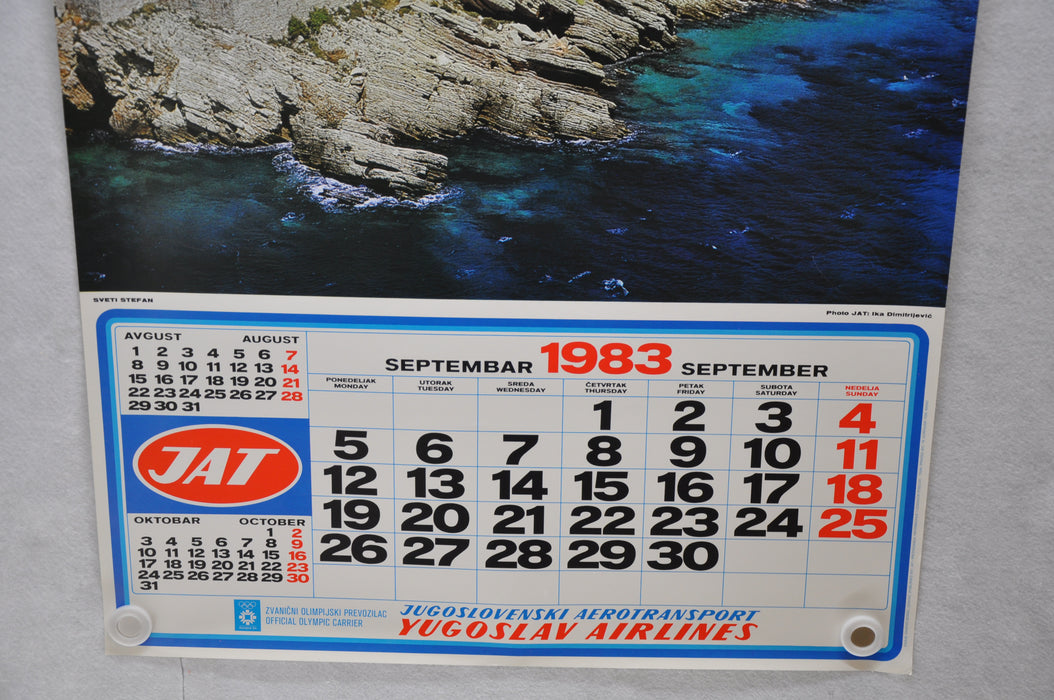 Yugoslavia Airlines Olympics Travel Poster JAT September 1983 Calendar 26" x 38"   - TvMovieCards.com