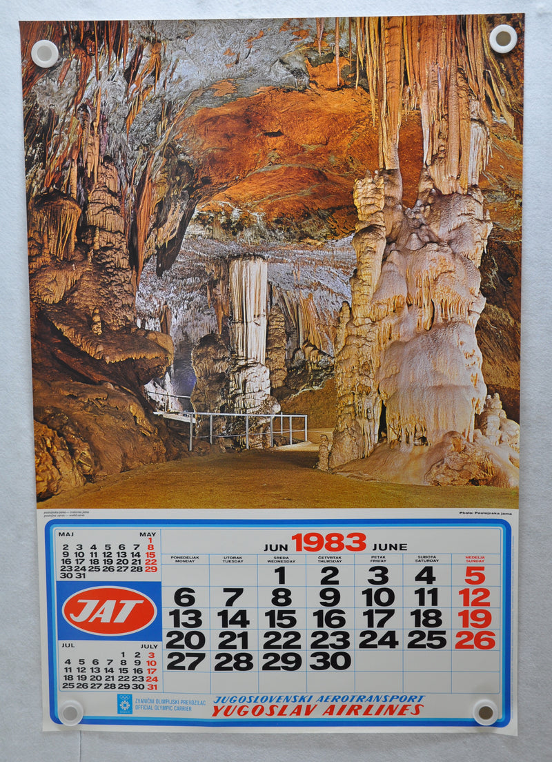 Yugoslavia Airlines Olympics Travel Poster JAT June 1983 Calendar 26" x 38"   - TvMovieCards.com