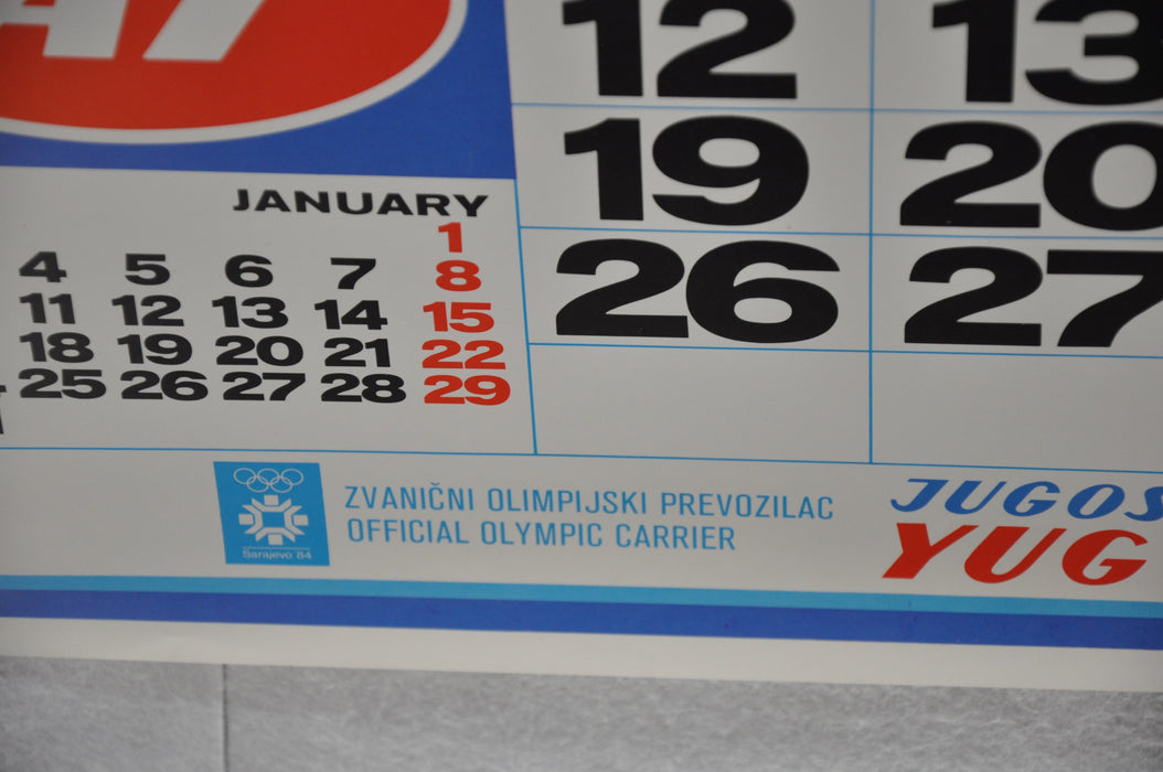 Yugoslavia Airlines Olympics Travel Poster JAT December 1983 Calendar 26" x 38"   - TvMovieCards.com