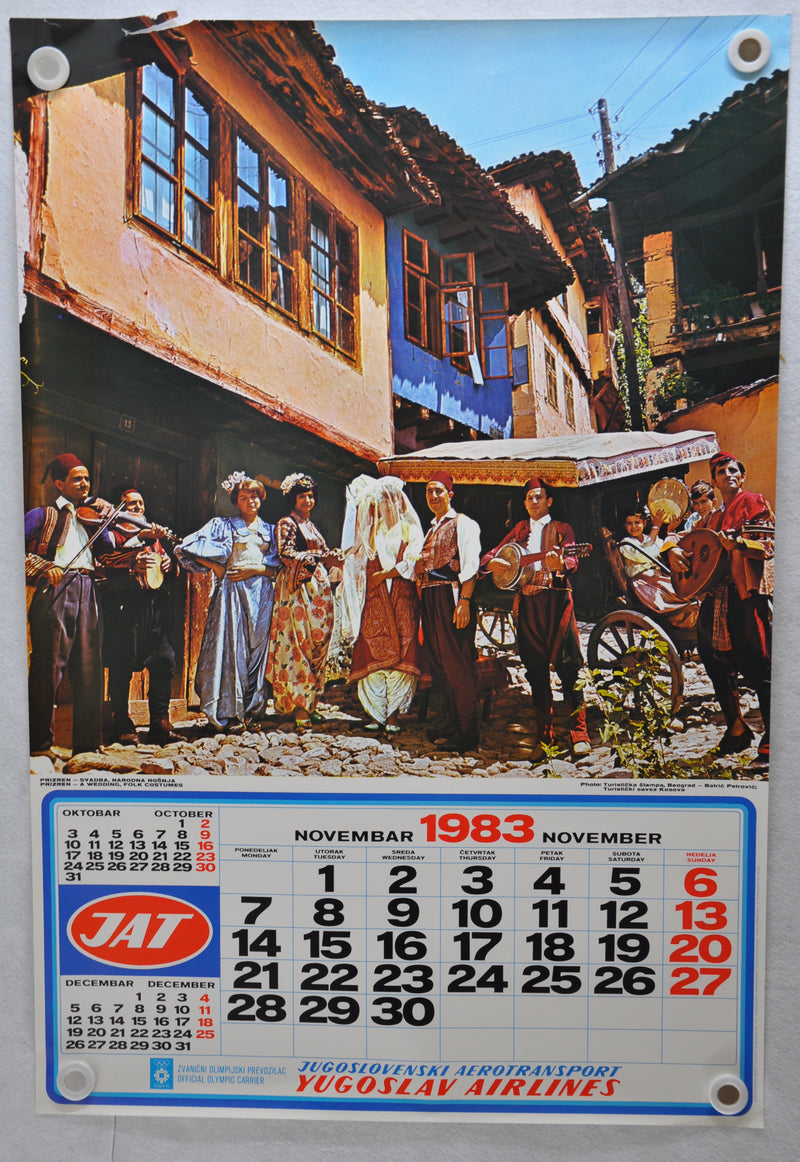 Yugoslavia Airlines Olympics Travel Poster JAT November 1983 Calendar 26" x 38"   - TvMovieCards.com