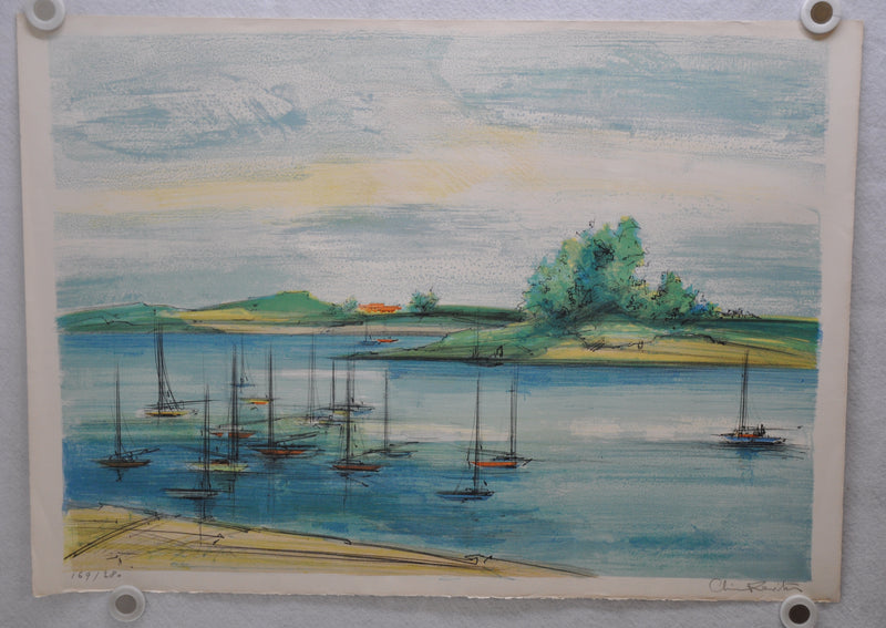 Reiter "Harbor Sailboat Scene" Signed Lithograph Print 21 x 30   - TvMovieCards.com