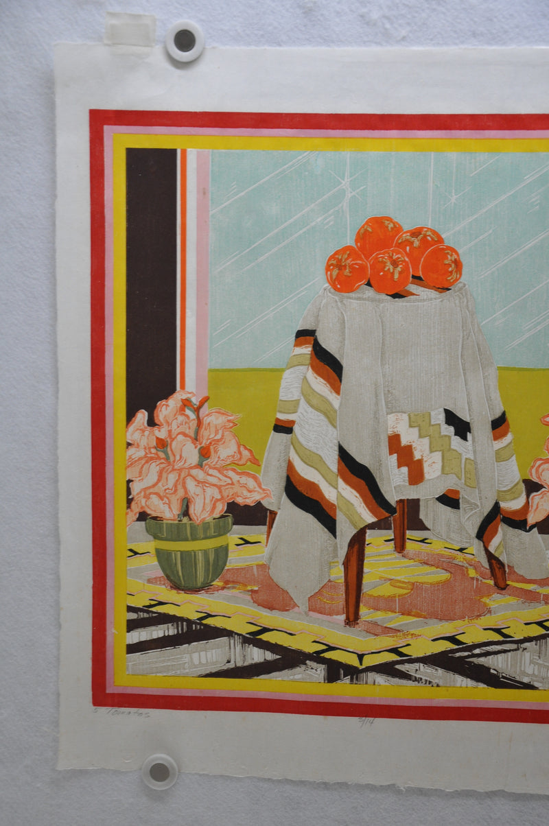Sylvia Solochek Walters 1975 Woodcut Print "5 Tomatoes" 3/14 24 x 27   - TvMovieCards.com
