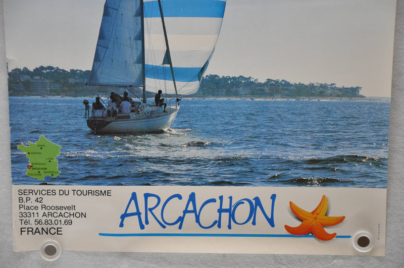 Vintage 1970s "Arcachon Toutes Lumieres Dehors" France Travel Poster 23" x 31"   - TvMovieCards.com