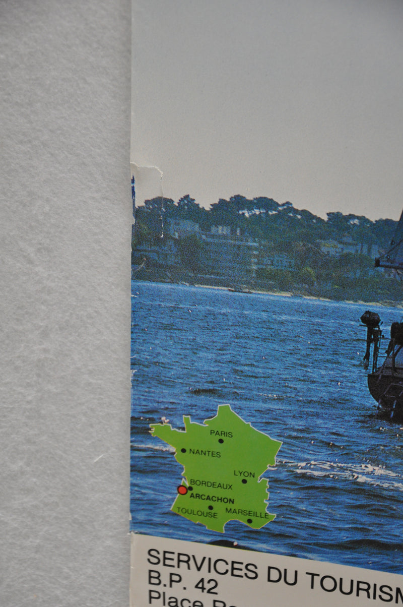 Vintage 1970s "Arcachon Toutes Lumieres Dehors" France Travel Poster 23" x 31"   - TvMovieCards.com