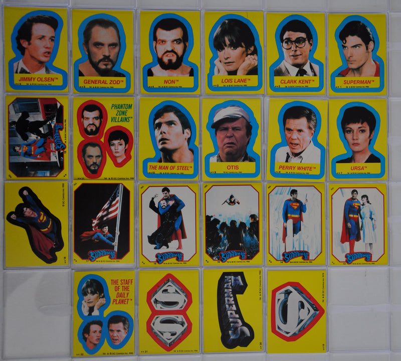 Superman II 1981 Vintage Sticker Trading Card Set 22 Sticker Cards Topps   - TvMovieCards.com