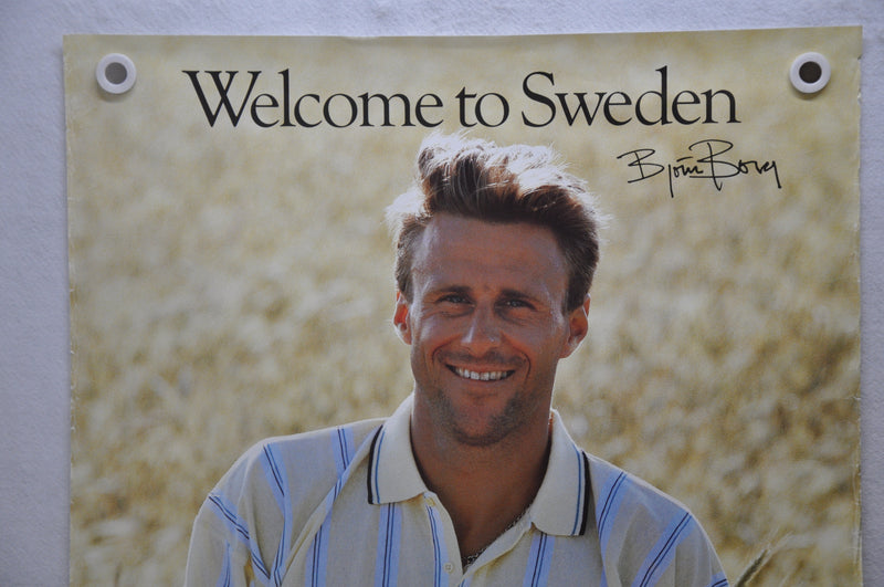 Vintage 1980s Bjorn Borg "Welcome to Sweden" Tourism Travel Poster 27" x 39"   - TvMovieCards.com