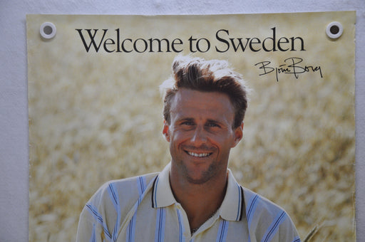 Vintage 1980s Bjorn Borg "Welcome to Sweden" Tourism Travel Poster 27" x 39"   - TvMovieCards.com