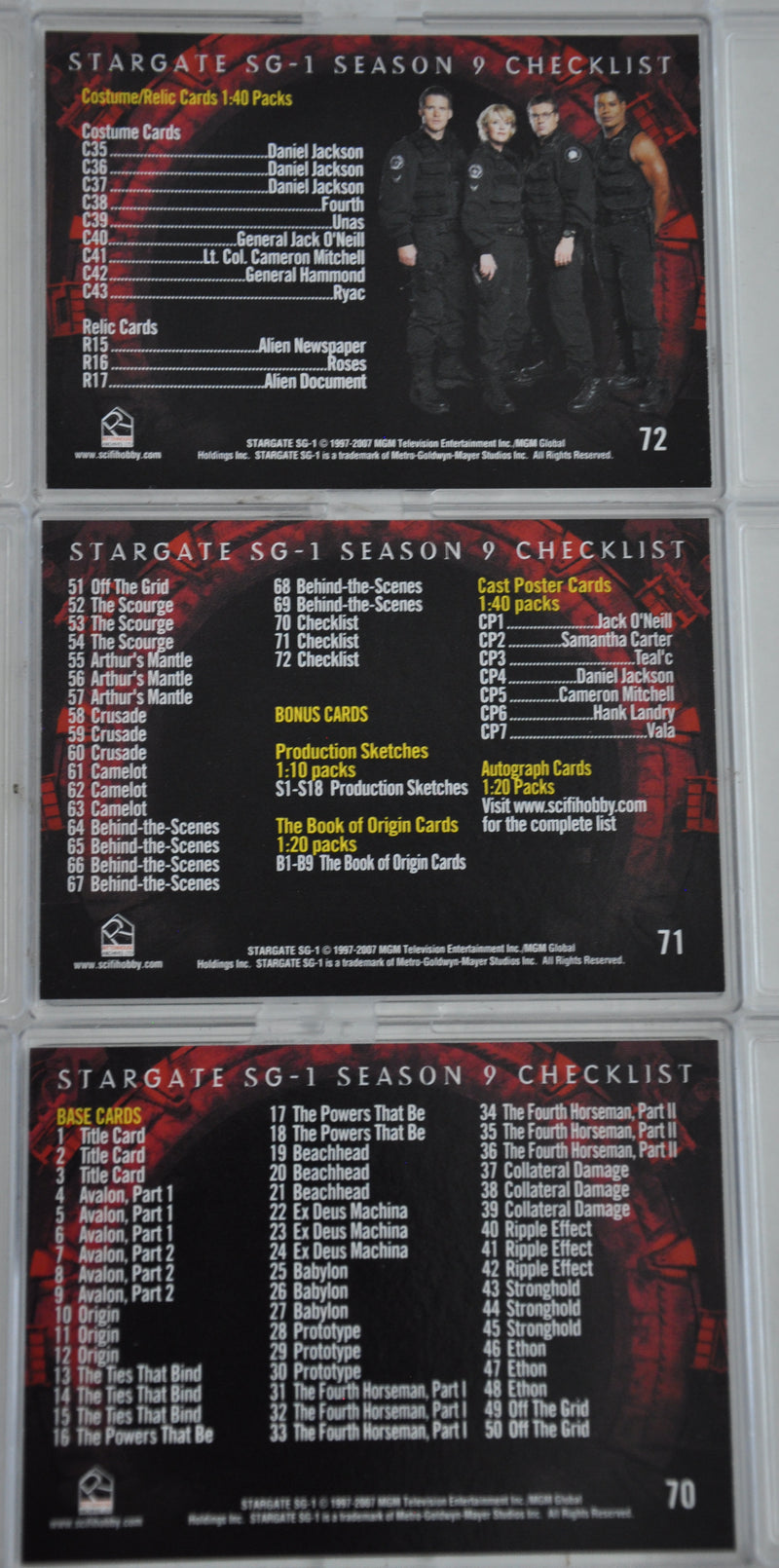 Stargate SG-1 Season Nine Trading Base Card Set 72 Cards 2007   - TvMovieCards.com