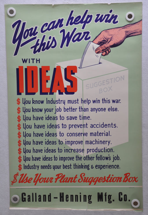 1942 "You Can Help Win This War With Ideas" WWII War Poster (22 X 34)   - TvMovieCards.com