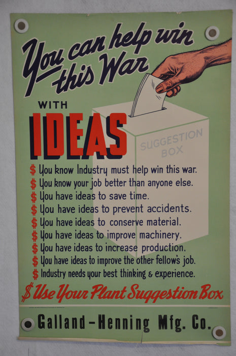 1942 "You Can Help Win This War With Ideas" WWII War Poster (22 X 34)   - TvMovieCards.com
