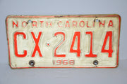 1968 North Carolina License Plate # CX-2414 Car Man Cave Chevy Ford YOM   - TvMovieCards.com