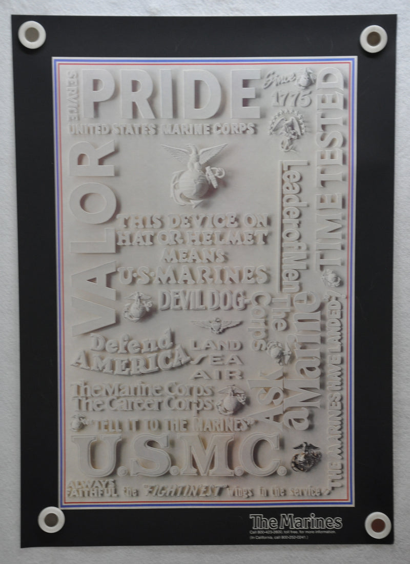 1980s Vintage US Marines Recruiting Poster "Valor, Pride" 20" x 28"   - TvMovieCards.com