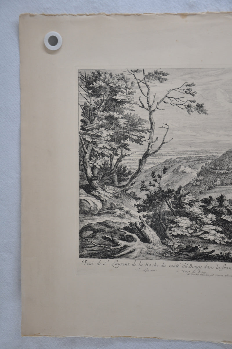 F Vander Meauten "Veue de S Laurent de la Roche du coste du Bourg" Etching Print   - TvMovieCards.com
