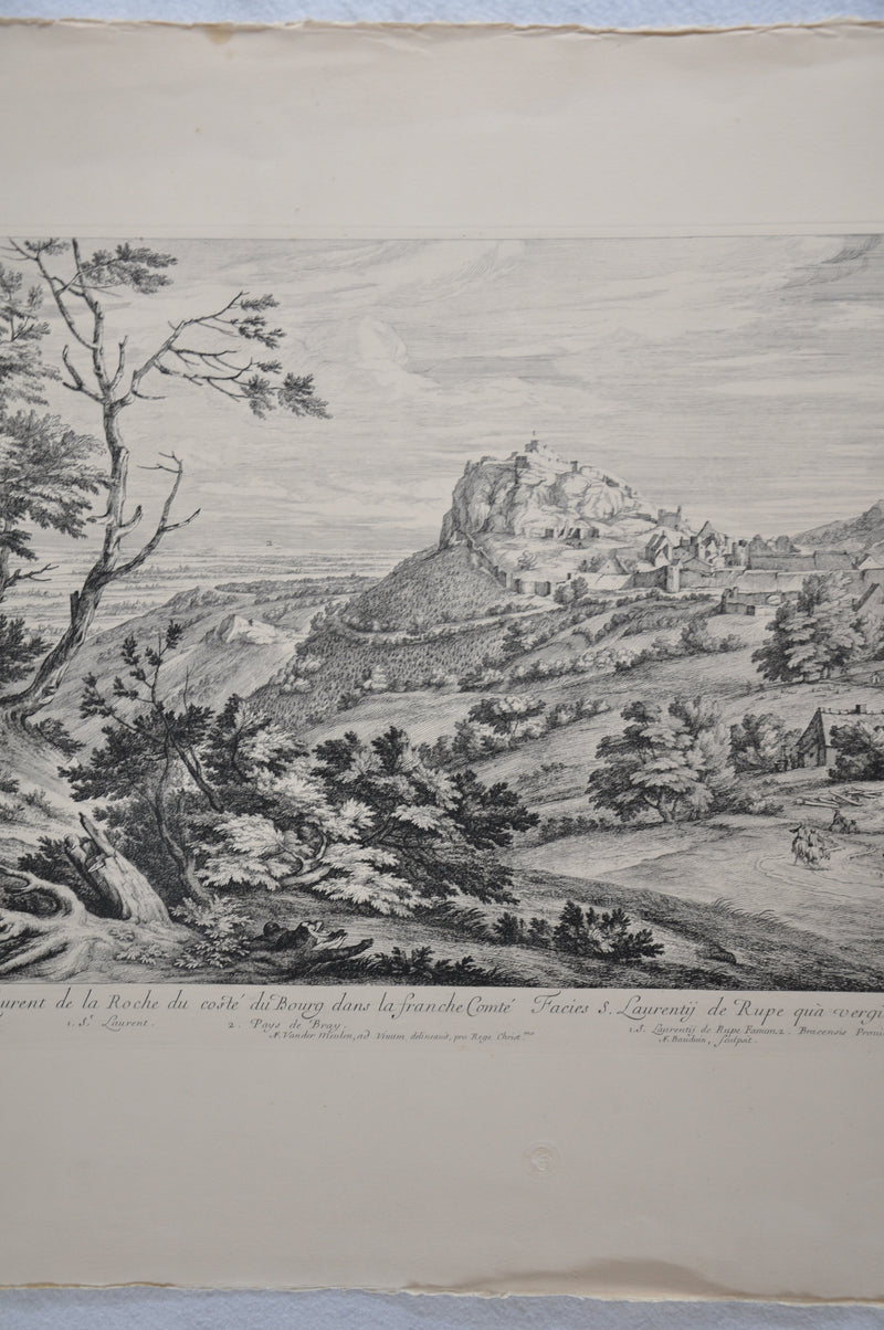 F Vander Meauten "Veue de S Laurent de la Roche du coste du Bourg" Etching Print   - TvMovieCards.com