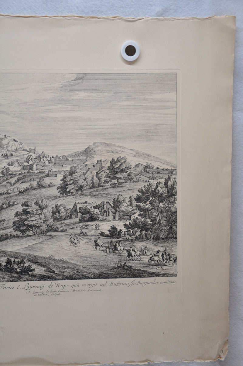 F Vander Meauten "Veue de S Laurent de la Roche du coste du Bourg" Etching Print   - TvMovieCards.com