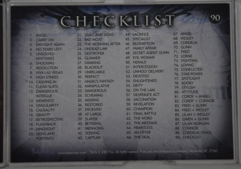 Angel Season 4 Inkworks Base Card Set of 90   - TvMovieCards.com