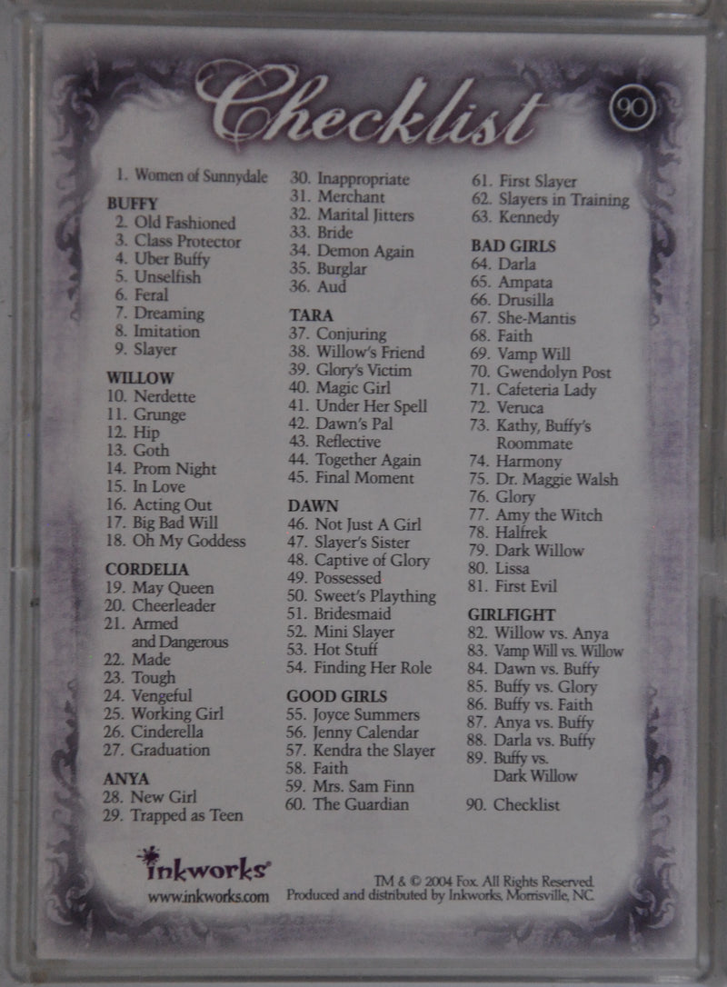 Buffy The Vampire Slayer Women of Sunnydale Trading Base Card Set 90 Cards   - TvMovieCards.com