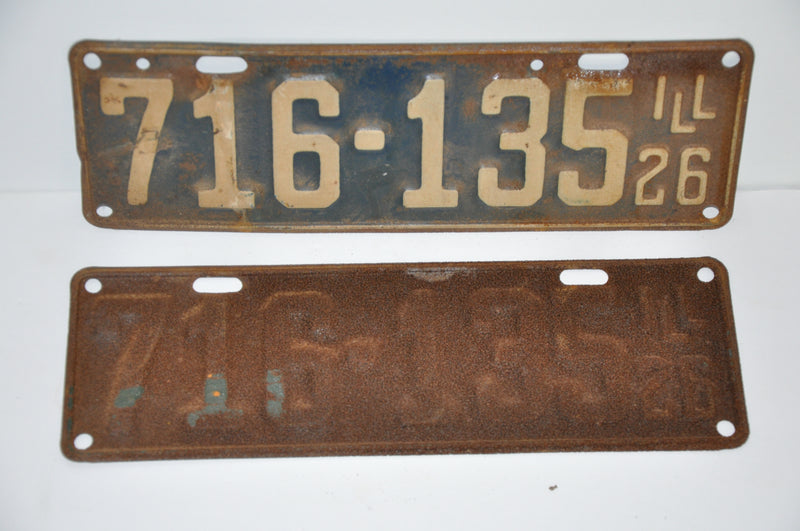 1926 Illinois License Plate Pair #716-135 Passenger Car Original Tag YOM Rat Rod   - TvMovieCards.com
