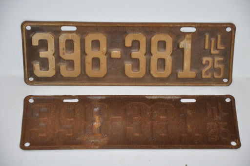 1925 Illinois License Plate Pair #398-381 Passenger Car Original Tag YOM Rat Rod   - TvMovieCards.com