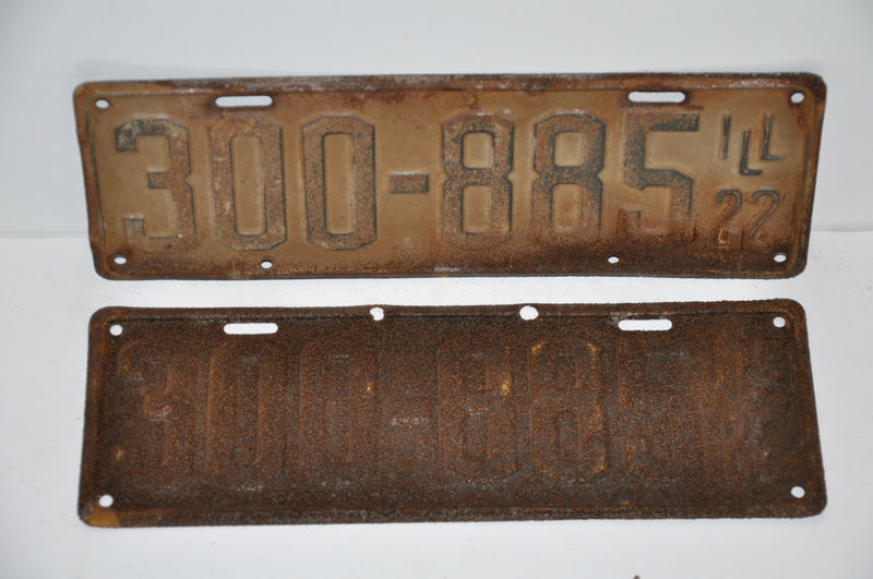 1922 Illinois License Plate Pair #300-885 Passenger Car Original Tag YOM Rat Rod   - TvMovieCards.com