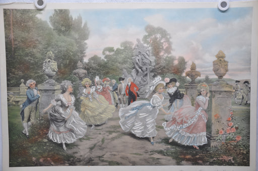 French "Playing Tag in the Garden " Lithograph Hand Colored Print   - TvMovieCards.com