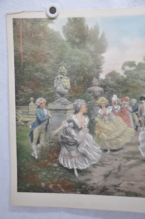 French "Playing Tag in the Garden " Lithograph Hand Colored Print   - TvMovieCards.com