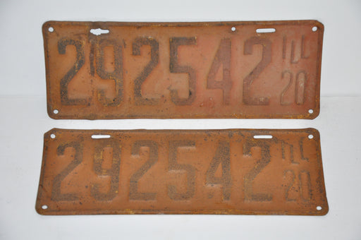 1920 Illinois License Plate Pair #292542 Passenger Car Original Tag YOM Rat Rod   - TvMovieCards.com