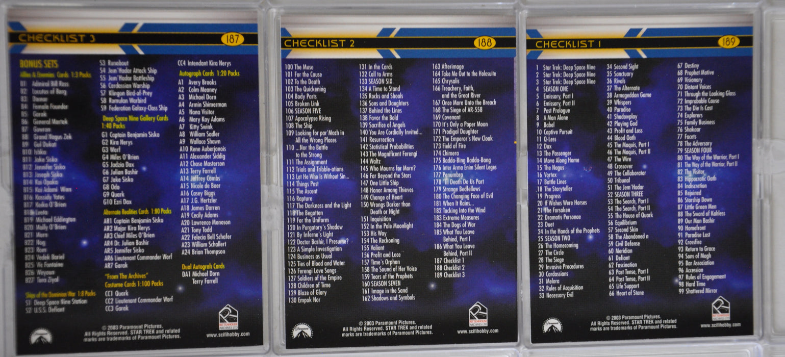 2003 Complete Star Trek Deep Space Nine Trading Base Card Set 189 Cards   - TvMovieCards.com