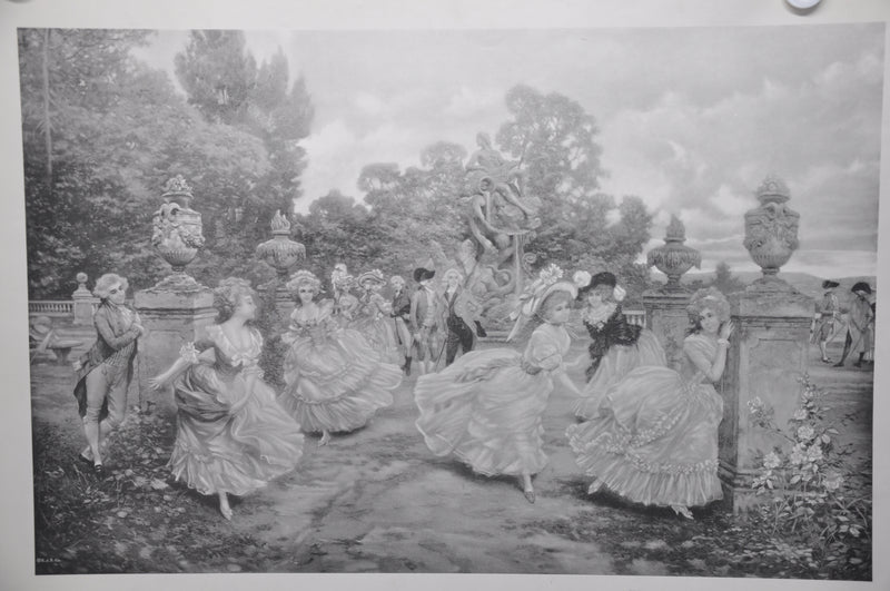 French "Playing Tag in the Garden " Lithograph Art Print 25 x 33   - TvMovieCards.com