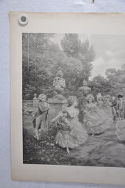 French "Playing Tag in the Garden " Lithograph Art Print 25 x 33   - TvMovieCards.com