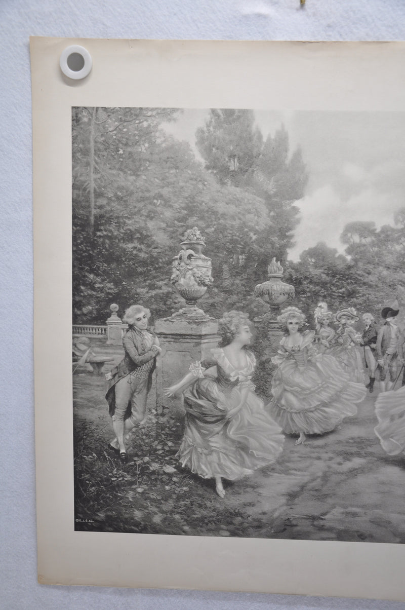French "Playing Tag in the Garden " Lithograph Art Print 25 x 33   - TvMovieCards.com