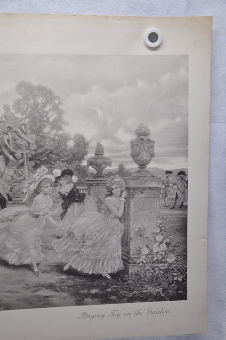 French "Playing Tag in the Garden " Lithograph Art Print 25 x 33   - TvMovieCards.com