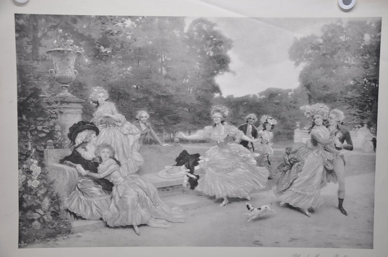 French "Blind Man's Buff " Lithograph Black & White Art Print 25 x 33   - TvMovieCards.com