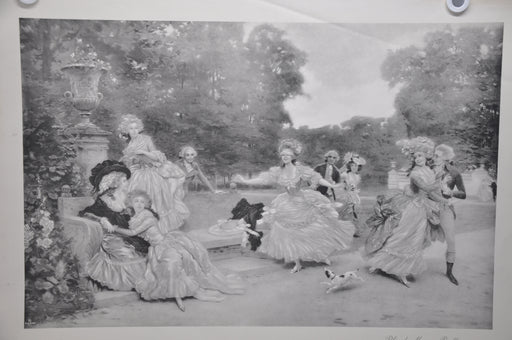 French "Blind Man's Buff " Lithograph Black & White Art Print 25 x 33   - TvMovieCards.com