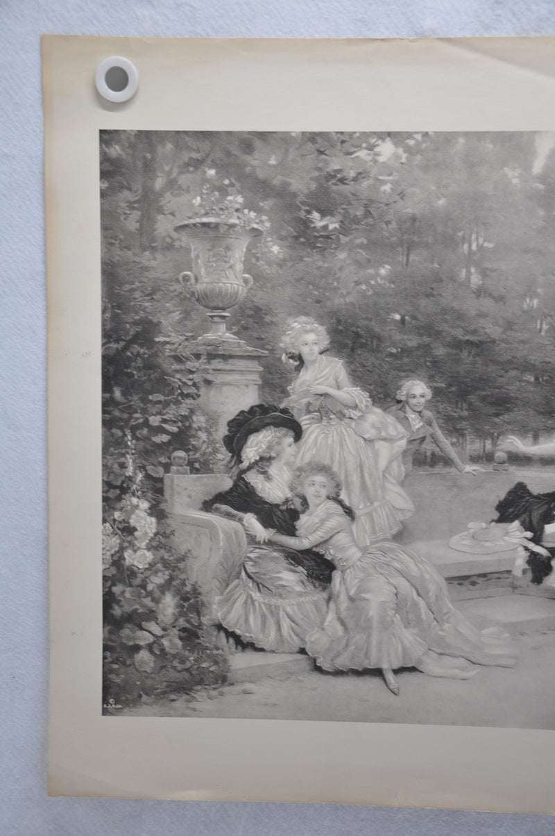 French "Blind Man's Buff " Lithograph Black & White Art Print 25 x 33   - TvMovieCards.com