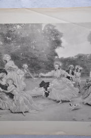 French "Blind Man's Buff " Lithograph Black & White Art Print 25 x 33   - TvMovieCards.com