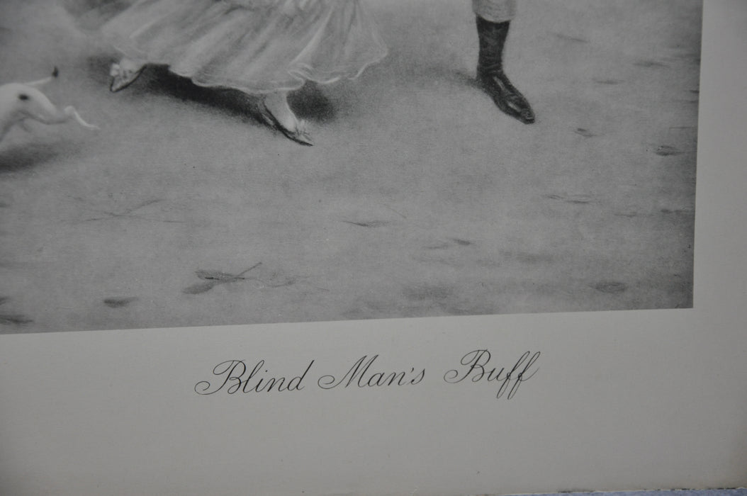 French "Blind Man's Buff " Lithograph Black & White Art Print 25 x 33   - TvMovieCards.com