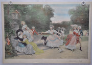 French "Blind Man's Buff " Lithograph Hand Colored Art Print 22 x 31   - TvMovieCards.com