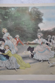 French "Blind Man's Buff " Lithograph Hand Colored Art Print 22 x 31   - TvMovieCards.com