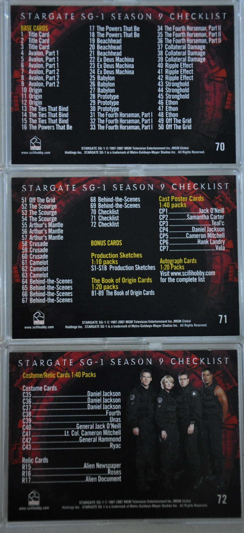 2007 Stargate SG-1: Season 9 Trading Base Card Set 72 Cards   - TvMovieCards.com