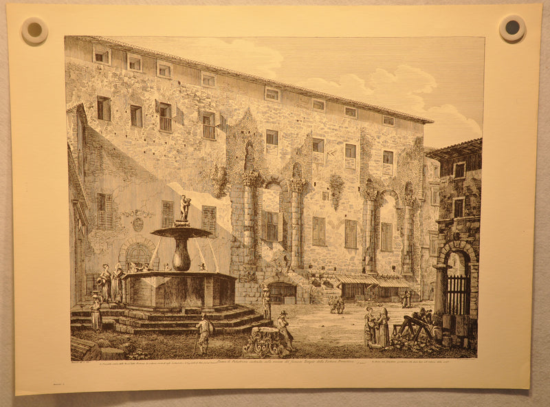 Luigi Rossini "Piazza di Palestrina Tempio della Fortuna Prenestina" Etching Pri   - TvMovieCards.com