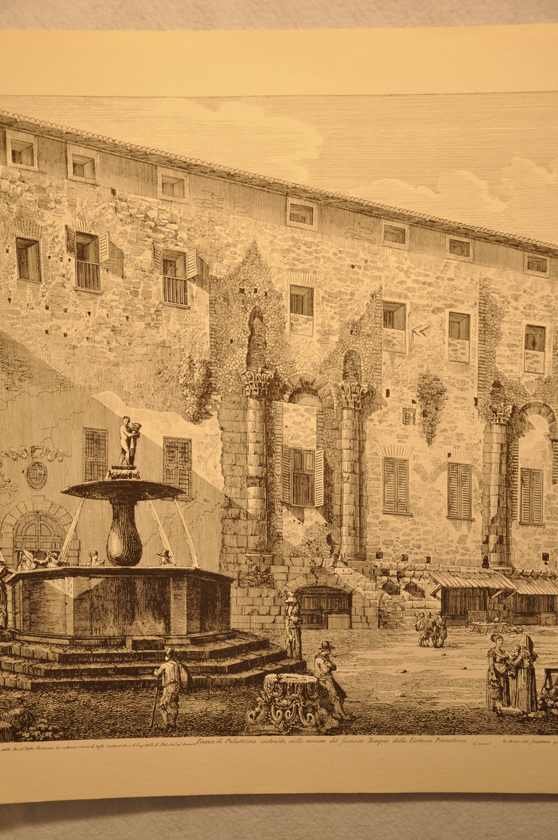 Luigi Rossini "Piazza di Palestrina Tempio della Fortuna Prenestina" Etching Pri   - TvMovieCards.com